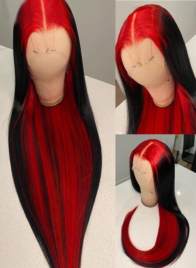 JYZ Highlight Ombre Lace Front Wig Human Hair Pre Plucked 13x4 HD Transparent Red/Natural Color Lace Frontal Wigs with Baby Hair 180% Density Colored Straight Lace Front Wig Human Hair for Black Women 20 - Image 1